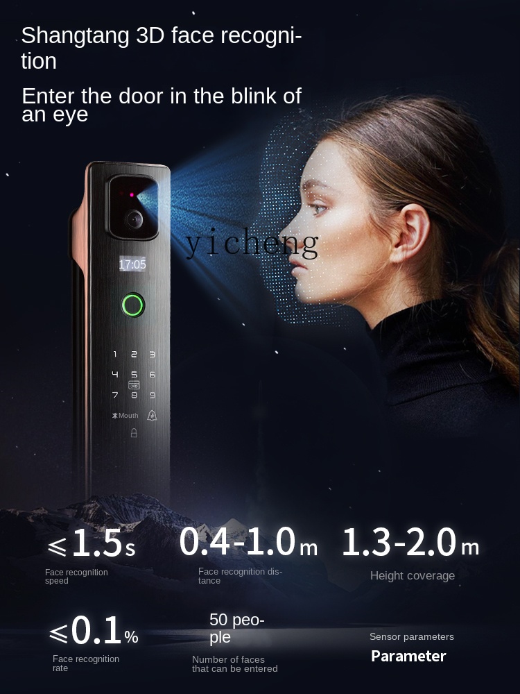 Door Lock - cc293d Gesichtserkennungs-Smartlock Passwortschloss Diebstahlsicheres Haushalts-Fingerabdruck-Türschloss